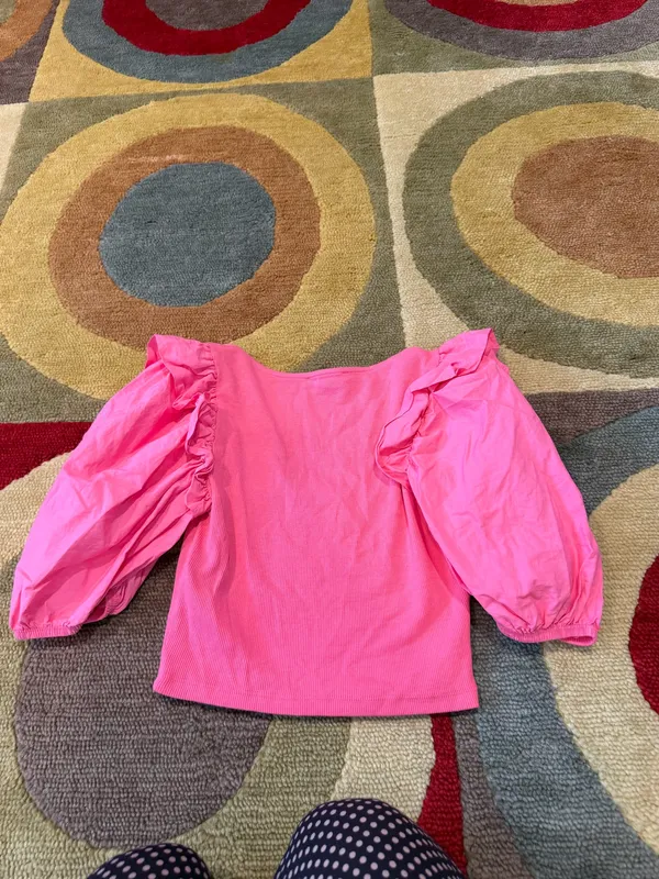Zara Women Pink Puff Sleeve Ribbed Square Neck Crop Top Preppy Style Size Medium - Image 4
