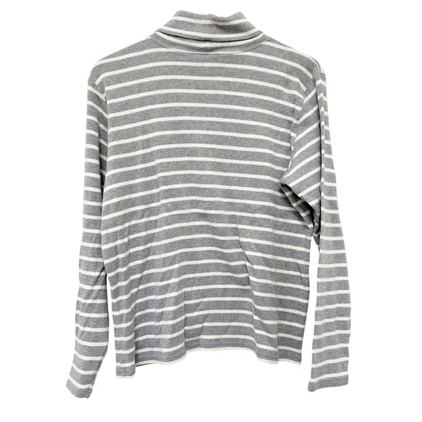 LL Bean Gray White Striped Ribbed Turtleneck Sz L - Image 4