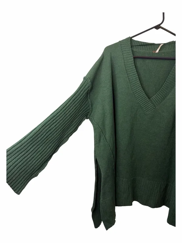 Free People Orion A-line Green V-neck Tunic Sweater - Image 3