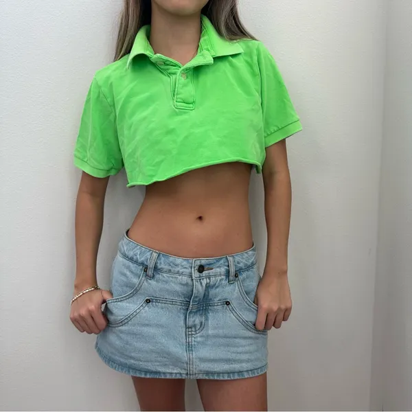 Abercrombie & Fitch Neon green super-cropped polo - Image 2
