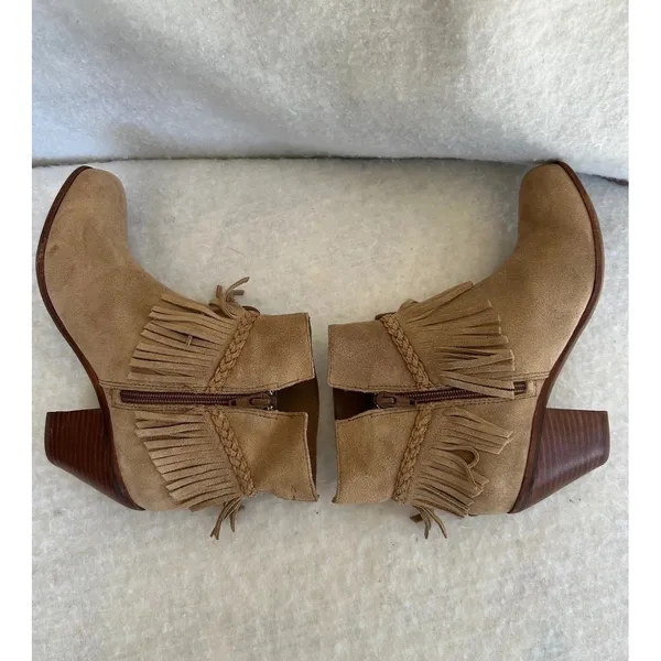 y2k Gianni Bini Women's Suede Fringe Ankle‎ Boots Size 8M Tan Brown Western - Image 4