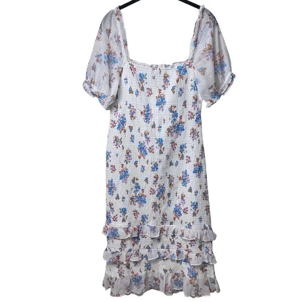 Abercrombie & Fitch Smocked Puff Sleeve Midi Dress Floral Coquette Cottagecore L - Image 6