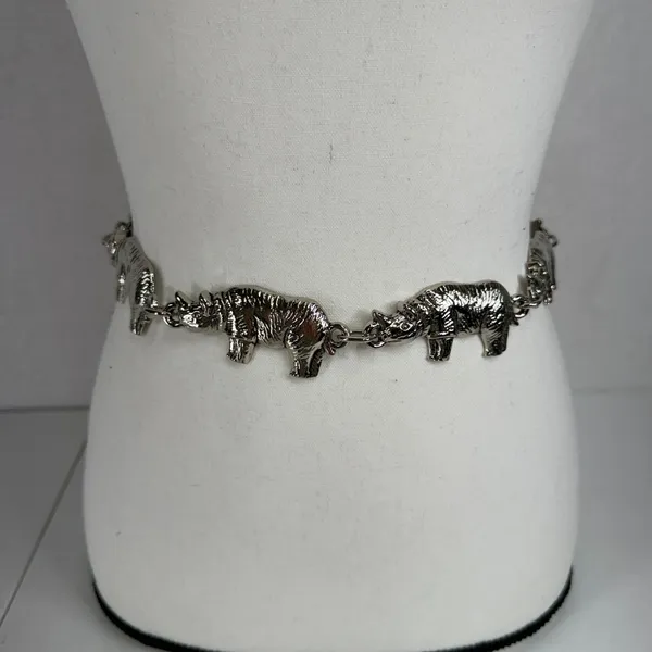 Boho Festival Chain Belt Silver Rhinoceros Safari Animal Statement Y2K Style - Image 2