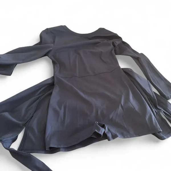 Navy Blue Long Sleeve Tie Front Romper Dress Skort - Image 6
