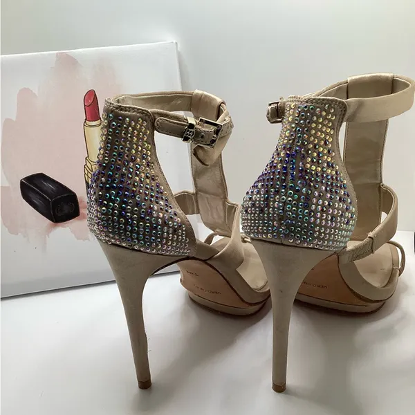 BCBGMaxAzria Beige Embellished High Heel Sandals. 7.5 - Image 10