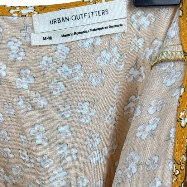 Urban Outfitters Mustard Floral Romper Ruffle Strap Button‎ Front Cottagecore M - Image 5