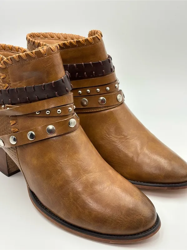 Patrizia Strappy Faux Leather Dressy Boots Studded‎ Ankle Booties Braided Strap - Image 3