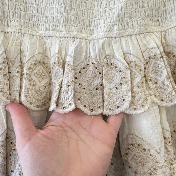 American‎ Eagle Cream Eyelet Embroidered Smocked Peasant Top Prairie Western NWT - Image 9