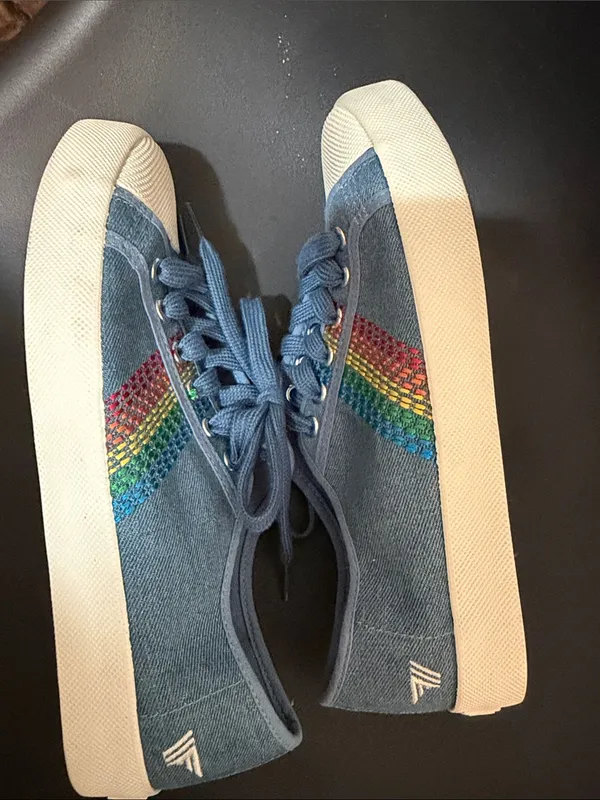 Gola‎ Coaster Rainbow Stitch Denim Multi Canvas Vegan Sneakers Womens Size 8 - Image 9