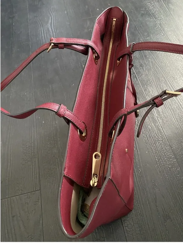 Michael Michael Kors East West Walsh Large Tote Bag Purse Burgundy Leather - Image 2