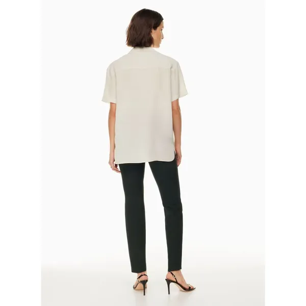 Aritzia BABATON Academy Matte Pearl 100% Silk Shortsleeve Blouse Button-Up 2XS - Image 2