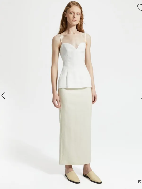 Theory Women’s Pure Linen Sweetheart Top Cami Peplum Minimal Tailored Quiet Lux - Image 2