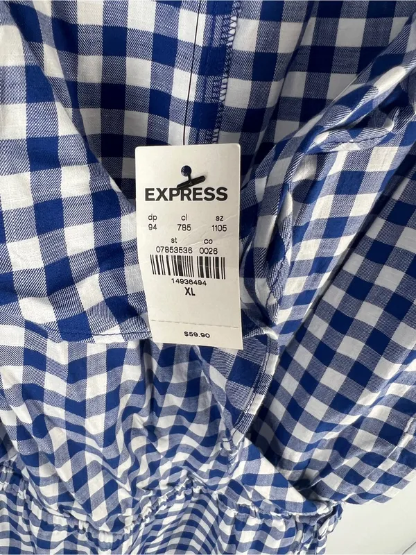Express Blue and White Gingham One-Piece Romper - Image 5