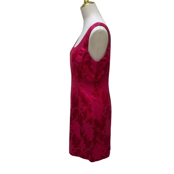 Hugo Buscati Sheath Dress 10 Red Floral Damask Satin 90s Party Glam Cocktail Y2K - Image 3
