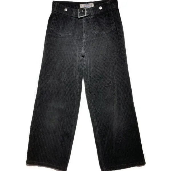 Vtg 90s Y2K black corduroy wide leg flare pants Clueless punk goth grunge L - Image 3