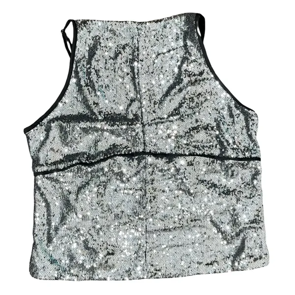 Free People James Silver Combo Black Sequin Open Back Tank Top Festival size L - Image 9
