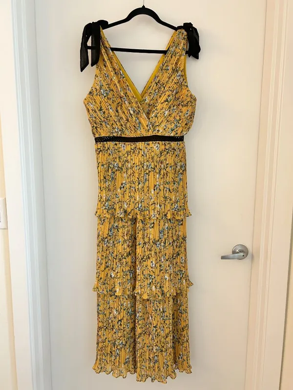 Lulus Such Sophistication Yellow Floral Print Pleated Summer Maxi Dress Size L - Image 4
