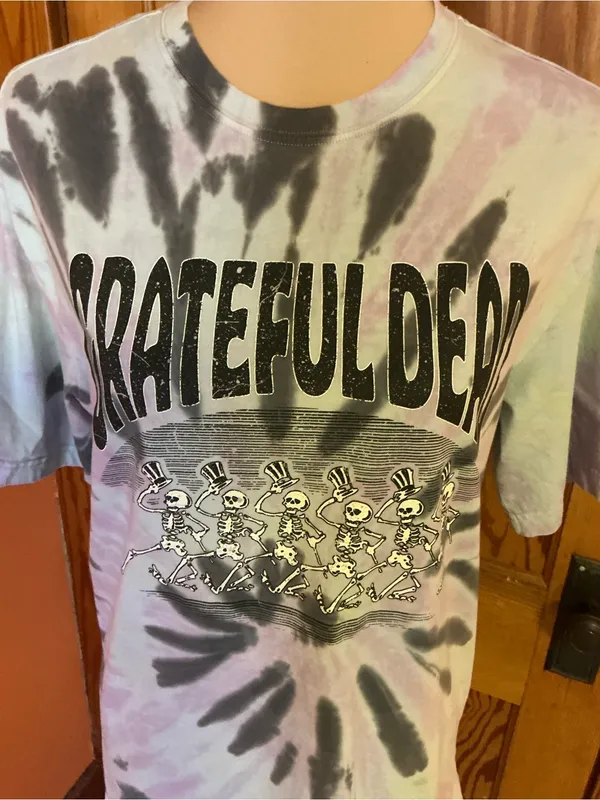 H&M Grateful Dead Dancing Skeletons Tie Dye Graphic Tee Small - Image 4