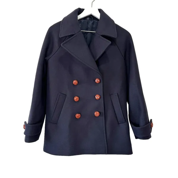 & Other Stories Manteco Wool Double Breasted Peacoat Navy Size 6 - Image 9