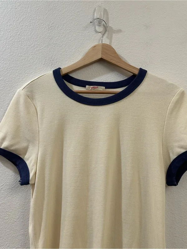 Marine Layer Lexi Rib Ringer Tee Cream & Bay Blue Size Large - Image 5