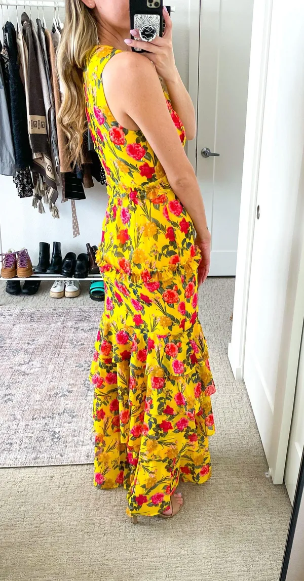 Lovers + Friends revolve Dipinto Oro Yellow Floral Ruffle Maxi Dress - Image 4
