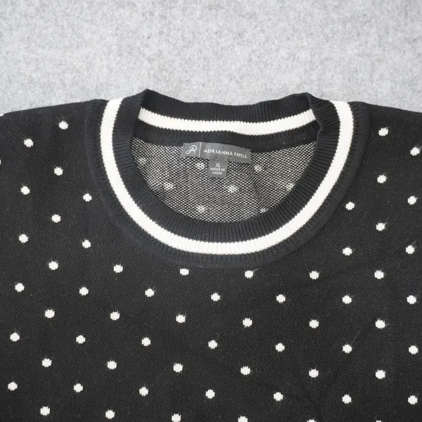 Adrianna Papell Womens XL Black White Polka Dot Short Sleeve Knit Sweater Top - Image 2