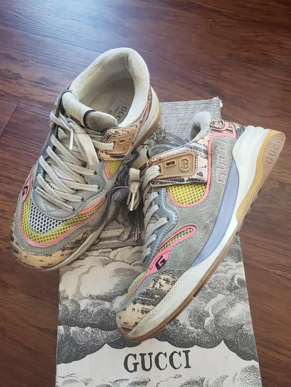 GUCCI Suede Calfskin Tejus Printed Womens Ultrapace Sneakers Size 36.5 Designer - Image 2