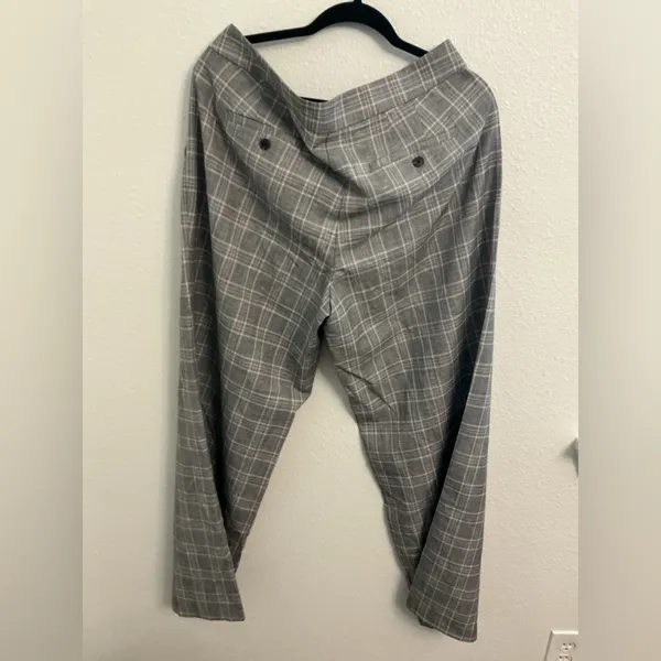 LOFT Curvy Plaid Wide Leg Pants Gray Pink Size 14 - Image 3