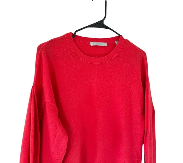 Vince Pleated Sleeve Cashmere Crew in Poppy - Image 7