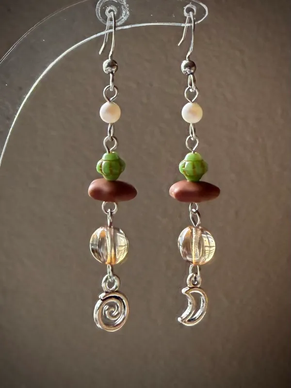 Handmade quality Czech glass beads mix fairy whimsy unique dangle earrings🌀🌙 - Image 6