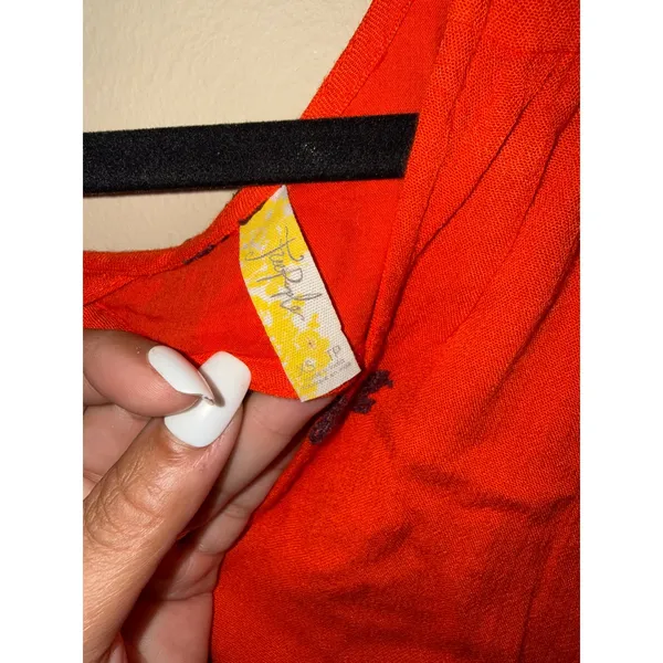 Free People Orange Embroidered Floral Mini Dress Back Cutout XS Whimsigoth Boho - Image 6
