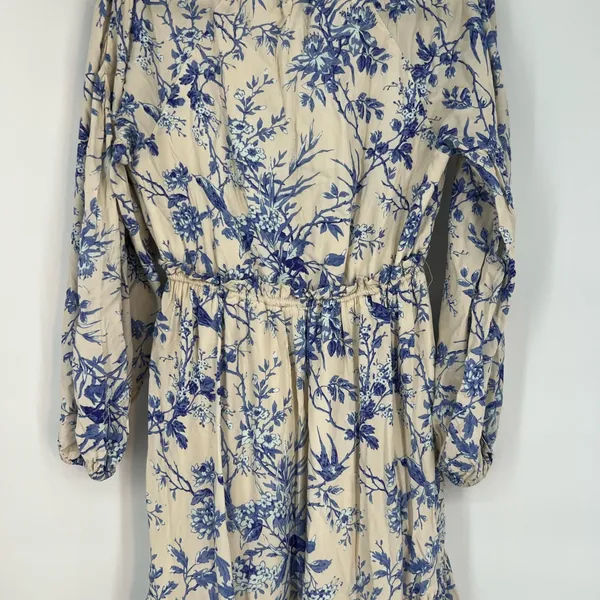 Blue Floral Long Sleeve Tiered Maxi Dress Cream/Blue XS - Image 5