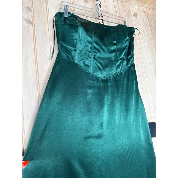 NWT Lulus Extraordinary Presence Dark Green Satin Strapless Maxi Dress Holiday L - Image 4