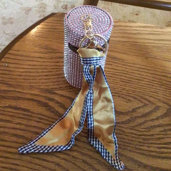 Womens Pink Bling Lipstick Case Bag Charm with Twilly in Pink - Image 5