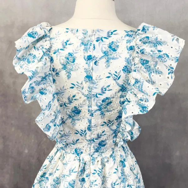 Lush Floral Eyelet Mini Dress Women Small Ruffle Cottage Romantic‎ Coquette - Image 6