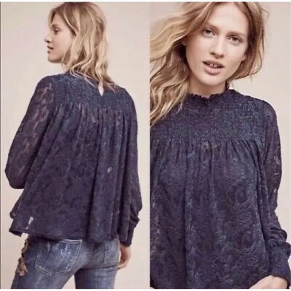 Anthropologie Deletta Amanna Lace Top‎ Sz XS black - Image 3