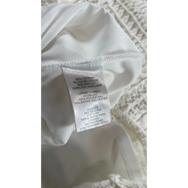 Taylor Boho-Chic Crochet Bodycon Tank Dress White Knit Mini Square Neck Small - Image 9