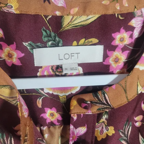 Loft Mixed Media Floral Yoke Blouse M Long Sleeve Split Neck Boho Cottagecore - Image 3