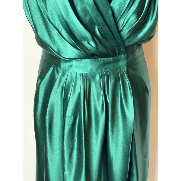 Reem by Reem Acra Silk Dress Women 14 Emerald Green Draped Tulip Wrap Cocktail - Image 13