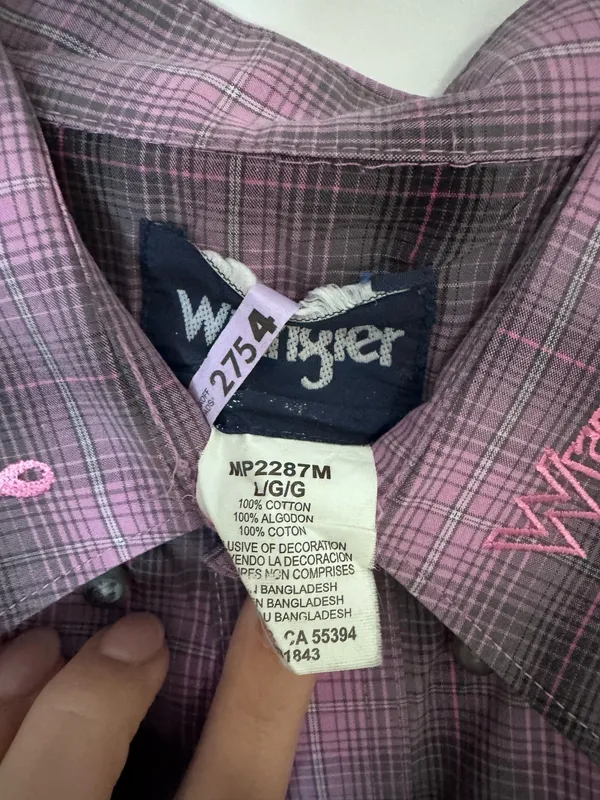 Wrangler Men’s Pink Plaid Button-Up Shirt - breast cancer awareness - Image 2