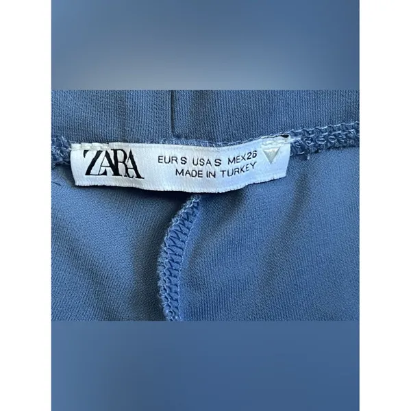Zara Blue High-Waisted Wide-Leg Pants with Side Slits - Size S - Image 4