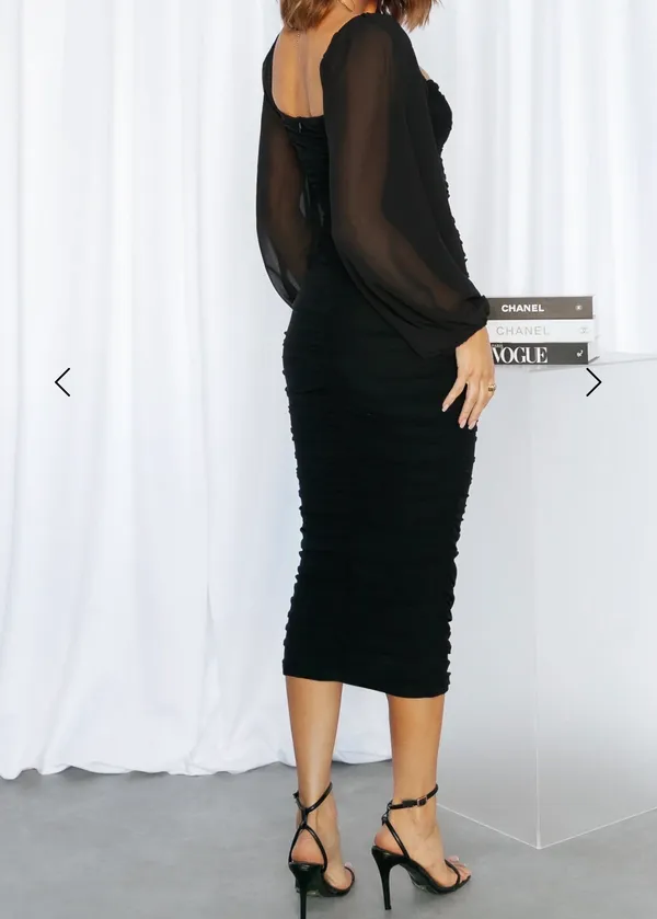 Hello Molly Black Ruched Long Sleeve Midi Dress XS NWT - Image 2