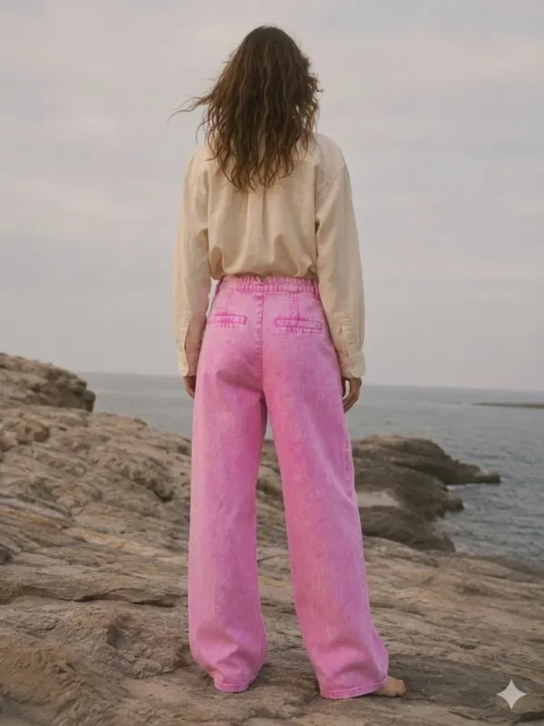 NWT AVEC LES FILLES High Waist Wide Leg Jeans Bubble Gum Pink pleated SZ-28 - Image 2