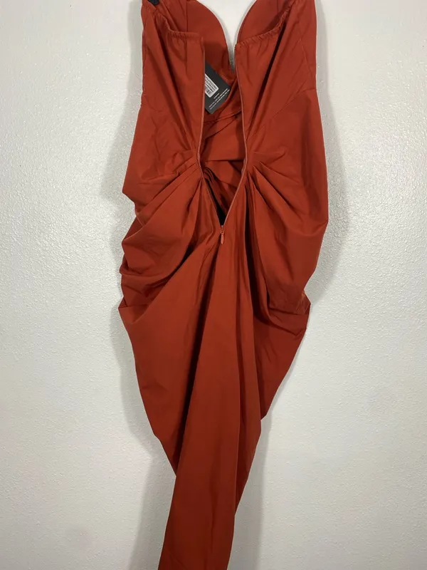 PrettyLittleThing Strapless Sweetheart Ruched Midi Dress in Rust Size 6 - Image 11