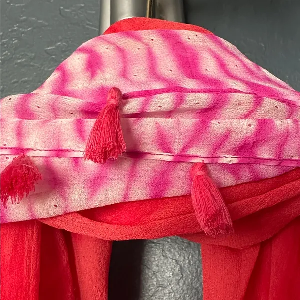 Pink and Red tie dye tassel Scarf - Image 2
