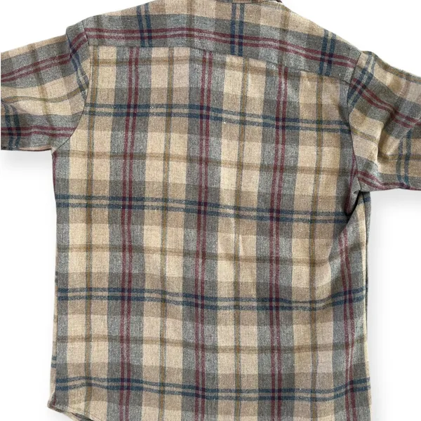Vintage 70s P.S. Philip Scott Wool Blend Flannel Button Up Shirt Brown Plaid S - Image 4