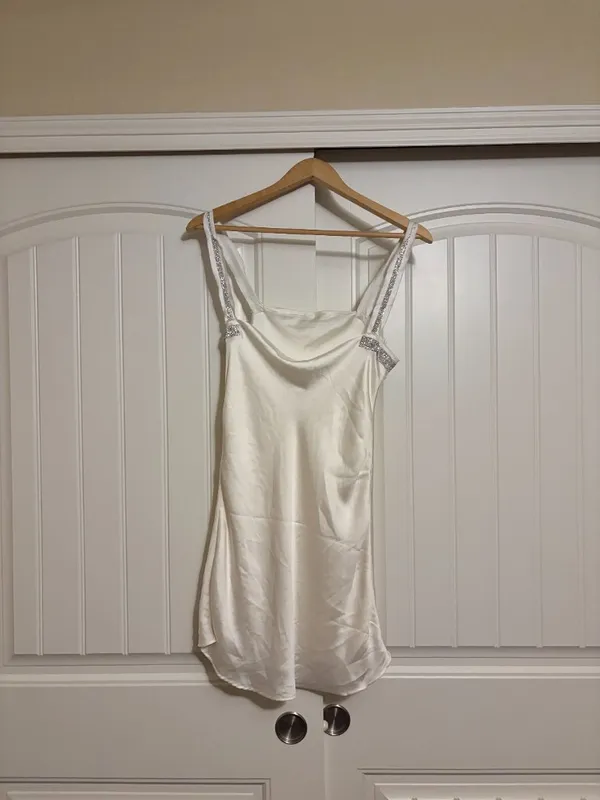 Zara Mini Slip Dress XS Xtra Small White Jewel Silver Trim Lined Party Cocktail - Image 3