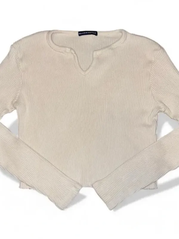 Brandy Melville Cropped Cream Long Sleeve - Image 2