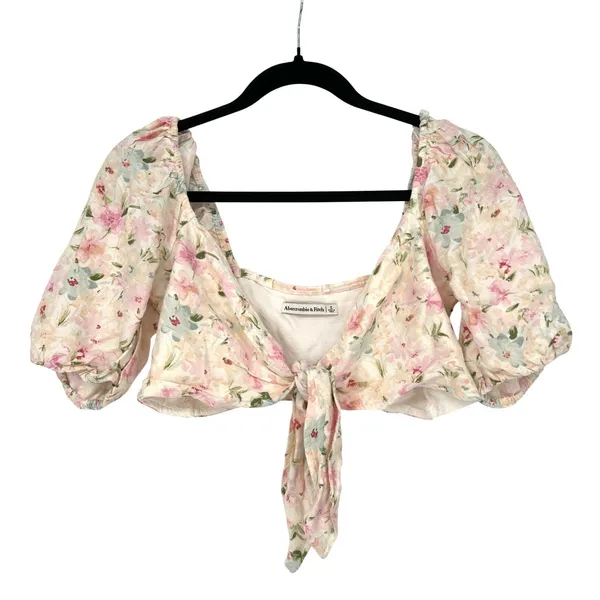 Abercrombie & Fitch Floral Linen Tie-Front Crop Top‎ Small EUC Festival Boho - Image 2