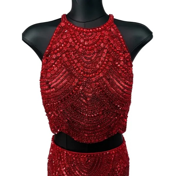 Sherri Hill 52063 Red Two Piece Sequin Prom Gown NWT‎ Size 6 $598 - Image 5